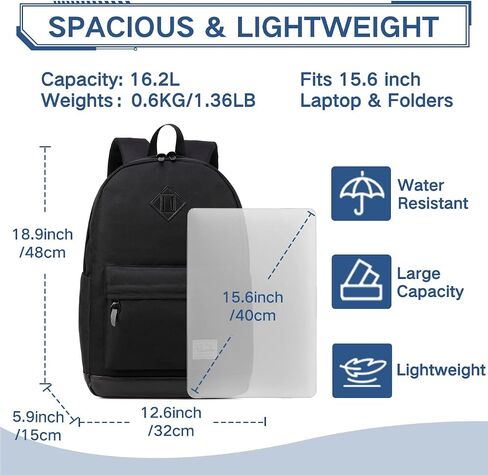 VASCHY Backpack for Men, Water-Resistant School Backpack Bookbag Schoolbag Teens Casual Daypack Work Black in Saudi Arabia