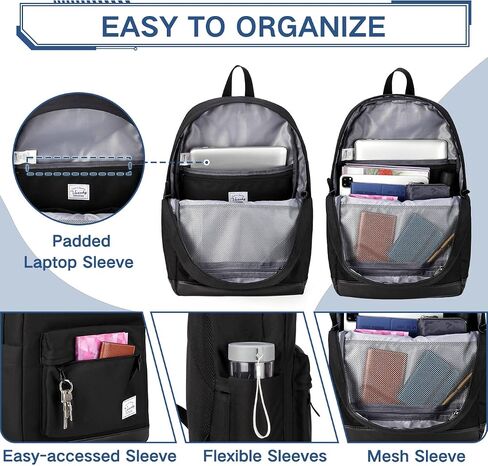 VASCHY Backpack for Men, Water-Resistant School Backpack Bookbag Schoolbag Teens Casual Daypack Work Black in Saudi Arabia
