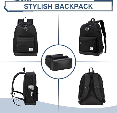 VASCHY Backpack for Men, Water-Resistant School Backpack Bookbag Schoolbag Teens Casual Daypack Work Black in Saudi Arabia