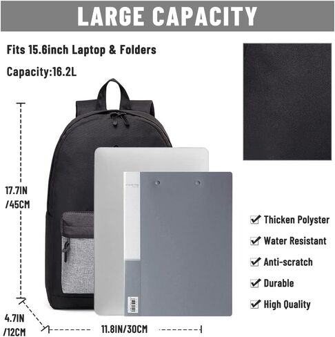 VASCHY Backpack for Men, Water-Resistant School Backpack Bookbag Schoolbag Teens Casual Daypack Work Black in Saudi Arabia