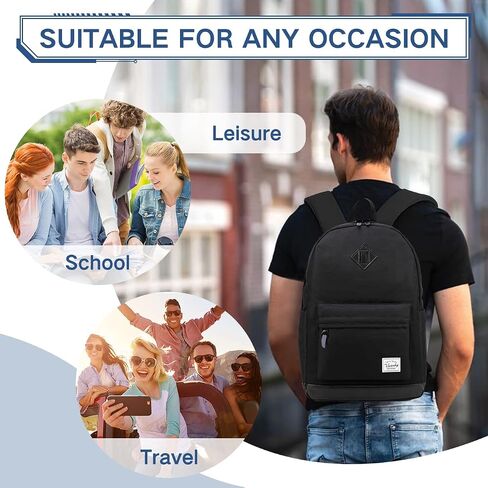 VASCHY Backpack for Men, Water-Resistant School Backpack Bookbag Schoolbag Teens Casual Daypack Work Black in Saudi Arabia