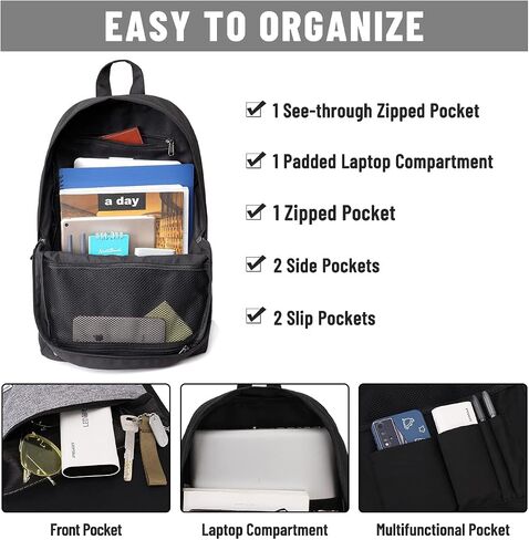 VASCHY Backpack for Men, Water-Resistant School Backpack Bookbag Schoolbag Teens Casual Daypack Work Black in Saudi Arabia