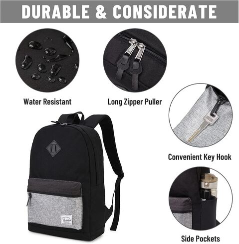 VASCHY Backpack for Men, Water-Resistant School Backpack Bookbag Schoolbag Teens Casual Daypack Work Black in Saudi Arabia