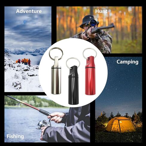 3-Pack Small Portable Pill Box Keychain Aluminium Alloy Waterproof Pill Organizer Case Circular Container Medicine Drug Bottle Holder for Purse Pocket Outdoor Camping Travel(Black&Silver&Red) in Kuwait