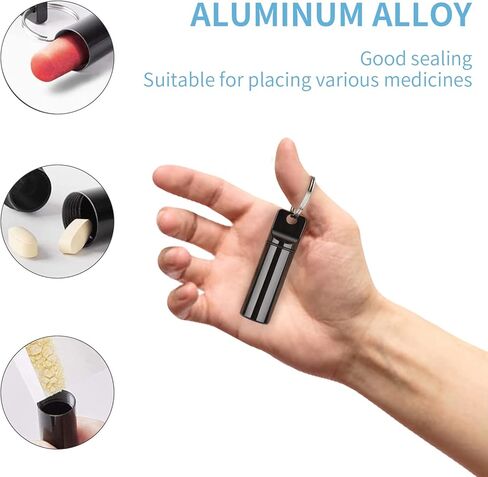 3-Pack Small Portable Pill Box Keychain Aluminium Alloy Waterproof Pill Organizer Case Circular Container Medicine Drug Bottle Holder for Purse Pocket Outdoor Camping Travel(Black&Silver&Red) in Kuwait
