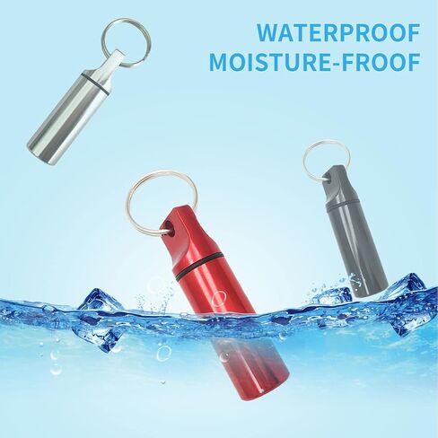 3-Pack Small Portable Pill Box Keychain Aluminium Alloy Waterproof Pill Organizer Case Circular Container Medicine Drug Bottle Holder for Purse Pocket Outdoor Camping Travel(Black&Silver&Red) in Kuwait