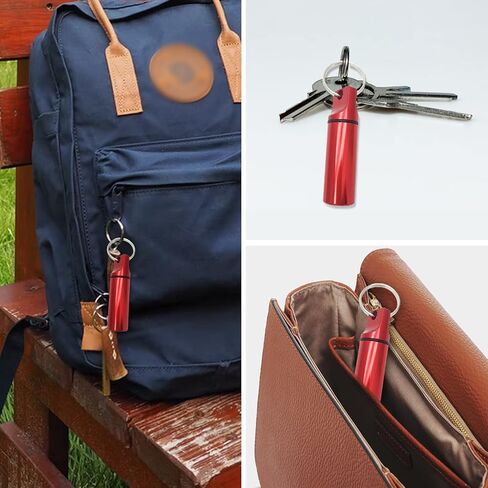 3-Pack Small Portable Pill Box Keychain Aluminium Alloy Waterproof Pill Organizer Case Circular Container Medicine Drug Bottle Holder for Purse Pocket Outdoor Camping Travel(Black&Silver&Red) in Kuwait