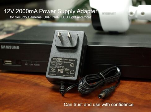 SOLTECH 12V 2A AC DC Power Supply Adapter, 5.5 x 2.1/2.5mm, 100-240V 50/60Hz AC to DC 12 Volts 2000mA AC/DC Power Converter for CCTV Security Cameras DVR NVR LED Strip Lights, UL Listed in Saudi Arabia