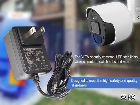 SOLTECH 12V 2A AC DC Power Supply Adapter, 5.5 x 2.1/2.5mm, 100-240V 50/60Hz AC to DC 12 Volts 2000mA AC/DC Power Converter for CCTV Security Cameras DVR NVR LED Strip Lights, UL Listed in Saudi Arabia