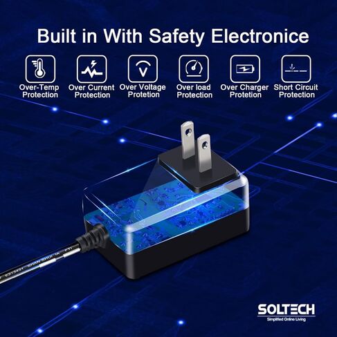 SOLTECH 12V 2A AC DC Power Supply Adapter, 5.5 x 2.1/2.5mm, 100-240V 50/60Hz AC to DC 12 Volts 2000mA AC/DC Power Converter for CCTV Security Cameras DVR NVR LED Strip Lights, UL Listed in Saudi Arabia