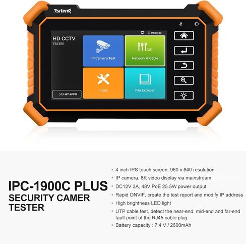 اختبار كاميرا CCTV من Rsrteng مع تتبع الكابل WT255، IPC-1900C Plus 4K 8MP 8K 32MP IP اختبار الكاميرا 4 بوصة IPS شاشة تعمل باللمس CCTV اختبار دعم POE PTZ DC12V مخرج IPC اختبار استبدال 1800ADH in Kuwait