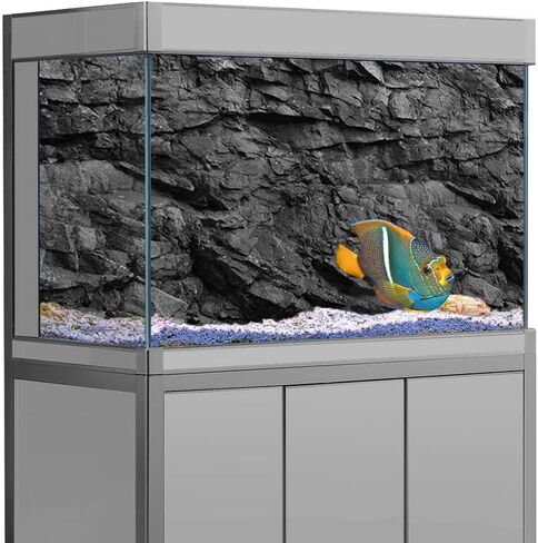 ملصق خلفية لحوض السمك SB Little Aquarium، جدار حجر صخري أسود بسيط عالي الدقة مطبوع على خلفية خزان الأسماك ديكورات خلفية منظر طبيعي من PVC (15.7 × 23.6 (40 × 60 سم) in Kuwait