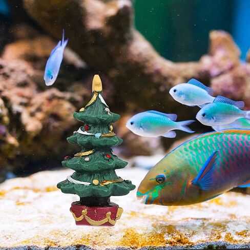 Christmas Aquarium Decoration,Christmas Tree Resin Oranment Fish Tank Decoration for Holiday Fish Tank Supplies Table Decor in Kuwait