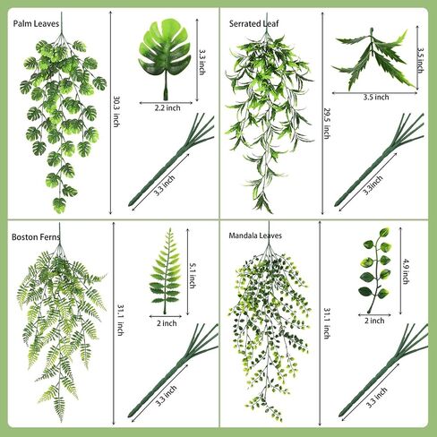 8 Pack Artificial Hanging Plants Fake Greenery Plants Fake lvy Vine for Home Wall Garden Indoor Outdoor Decoration (31'' Faux Boston Ferns,Palm Leaves) in Saudi Arabia