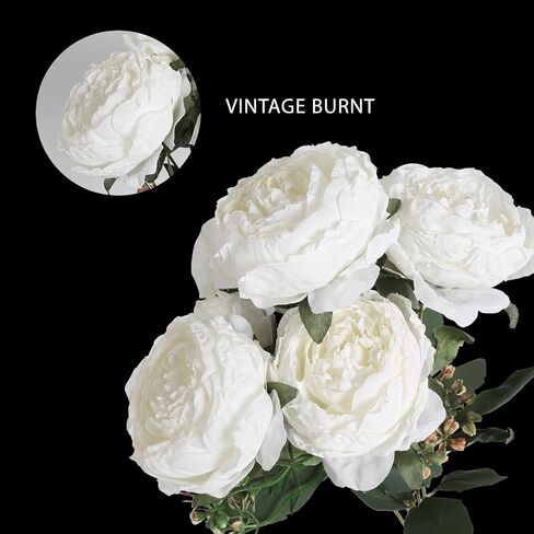 IPOPU Vintage White Peonies Artificial Flowers Bouquets 14 Heads Big Fake Peonies Silk Faux Peonies with Stems for Wedding Centerpieces for Table Home Decor Bride Bouquet Floral Arrangement (White) in Saudi Arabia