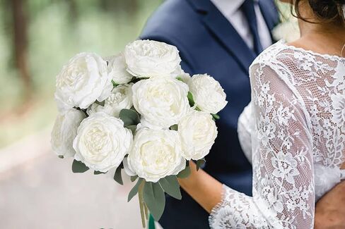 IPOPU Vintage White Peonies Artificial Flowers Bouquets 14 Heads Big Fake Peonies Silk Faux Peonies with Stems for Wedding Centerpieces for Table Home Decor Bride Bouquet Floral Arrangement (White) in Saudi Arabia