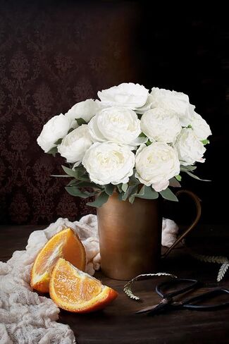 IPOPU Vintage White Peonies Artificial Flowers Bouquets 14 Heads Big Fake Peonies Silk Faux Peonies with Stems for Wedding Centerpieces for Table Home Decor Bride Bouquet Floral Arrangement (White) in Saudi Arabia
