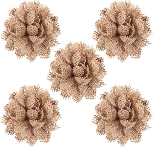 Beavorty ديكور عيد الميلاد الزفاف الديكور زهور الأقحوان الاصطناعية 5 قطع حفل زفاف الديكور زهور الجوت الخيش الدانتيل زهرة الديكور الخيش زهرة مهرجان الديكور زهرة العلم in Kuwait