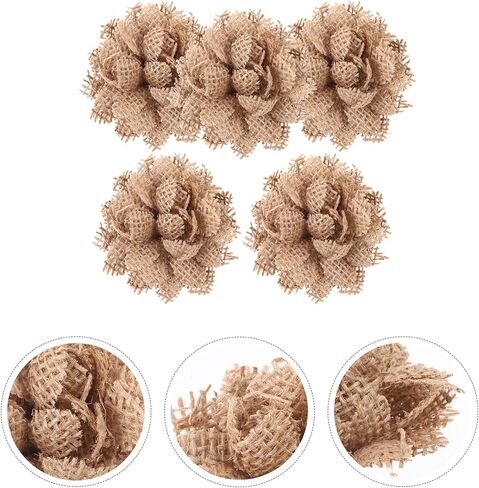 Beavorty ديكور عيد الميلاد الزفاف الديكور زهور الأقحوان الاصطناعية 5 قطع حفل زفاف الديكور زهور الجوت الخيش الدانتيل زهرة الديكور الخيش زهرة مهرجان الديكور زهرة العلم in Kuwait