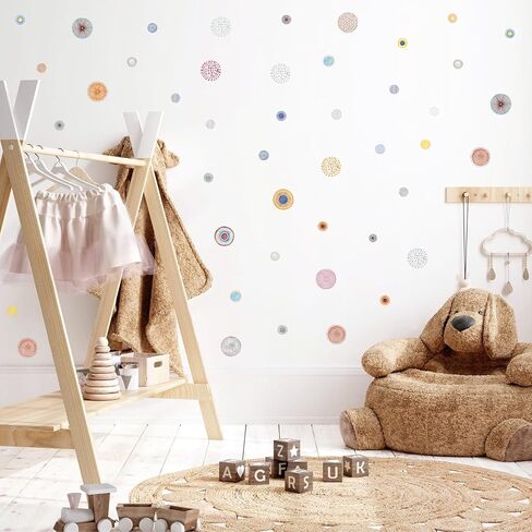 45 قطعة مختلفة من الملصقات الجدارية متعددة الألوان على شكل دائرة منقطة للفتيات وغرفة الأطفال وغرفة النوم وغرفة المعيشة، وديكور غرفة اللعب، ملصقات جدارية من الفينيل قابلة للإزالة، ملصقات ورقية سحب (نقطة) in Kuwait