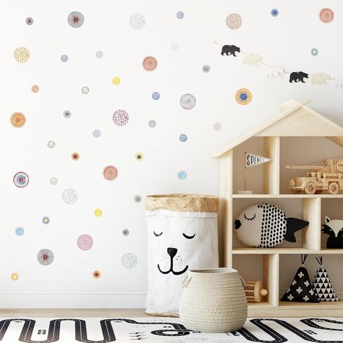 45 قطعة مختلفة من الملصقات الجدارية متعددة الألوان على شكل دائرة منقطة للفتيات وغرفة الأطفال وغرفة النوم وغرفة المعيشة، وديكور غرفة اللعب، ملصقات جدارية من الفينيل قابلة للإزالة، ملصقات ورقية سحب (نقطة) in Kuwait