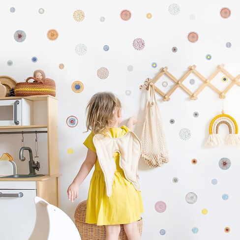 45 قطعة مختلفة من الملصقات الجدارية متعددة الألوان على شكل دائرة منقطة للفتيات وغرفة الأطفال وغرفة النوم وغرفة المعيشة، وديكور غرفة اللعب، ملصقات جدارية من الفينيل قابلة للإزالة، ملصقات ورقية سحب (نقطة) in Kuwait