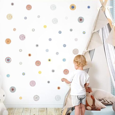 45 قطعة مختلفة من الملصقات الجدارية متعددة الألوان على شكل دائرة منقطة للفتيات وغرفة الأطفال وغرفة النوم وغرفة المعيشة، وديكور غرفة اللعب، ملصقات جدارية من الفينيل قابلة للإزالة، ملصقات ورقية سحب (نقطة) in Kuwait