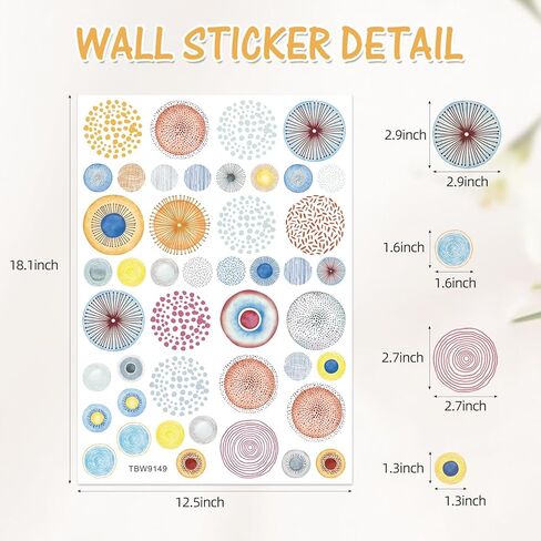 45 قطعة مختلفة من الملصقات الجدارية متعددة الألوان على شكل دائرة منقطة للفتيات وغرفة الأطفال وغرفة النوم وغرفة المعيشة، وديكور غرفة اللعب، ملصقات جدارية من الفينيل قابلة للإزالة، ملصقات ورقية سحب (نقطة) in Kuwait