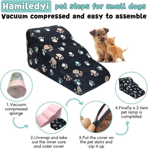Hamiledyi Detachable Dog Stairs High Density Sponge Dog Ramp Soft Breathable Pet Steps for Small Dogs Cats Other Dogs Injured,Older Cats and Pets with Joint Pain. (Small 3 Tiers) in Saudi Arabia