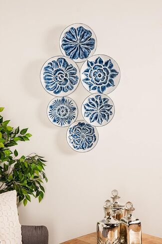 Deco 79 Metal Plate Wall Decor with Embossed Details, 34" x 2" x 21", Blue in Saudi Arabia