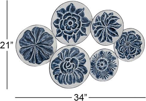 Deco 79 Metal Plate Wall Decor with Embossed Details, 34" x 2" x 21", Blue in Saudi Arabia
