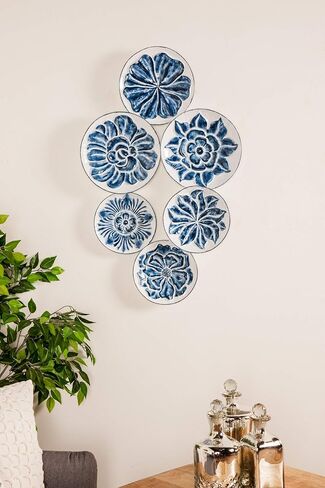 Deco 79 Metal Plate Wall Decor with Embossed Details, 34" x 2" x 21", Blue in Saudi Arabia