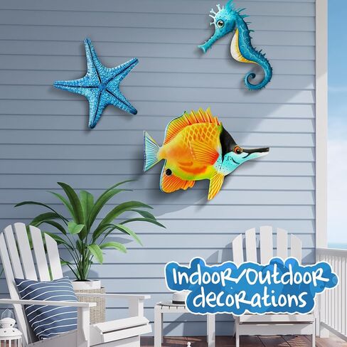 6 Pcs Metal Sea Turtle Fish Octopus Crab Starfish and Seahorse Wall Art Decor Outdoor Metal Ocean Wall Sculptures Beach Themed Bathroom Decor Metal Sea Wall Decor for Home Fence Room Pool Decorations in Saudi Arabia