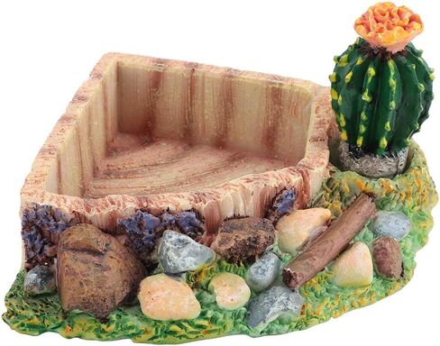 Yuehuam Reptile Tank Decor Resin Lizard Turtle Tortoise Feeding Water Dish Bowl Plate with Cactus for Lizard, Gecko, Water Frog, Other Reptile in Saudi Arabia