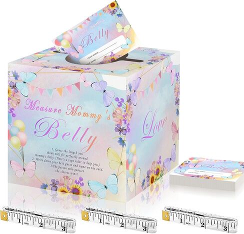 Azbuk تخمين مدى حجم لعبة بطن الأم لاستحمام الطفل، 50 بطاقة تخمين حجم بطن الأم على شكل فراشة، لوازم تزيين نشاط استحمام الطفل، مع 3 أشرطة قياس وصندوق تجميع واحد in Kuwait