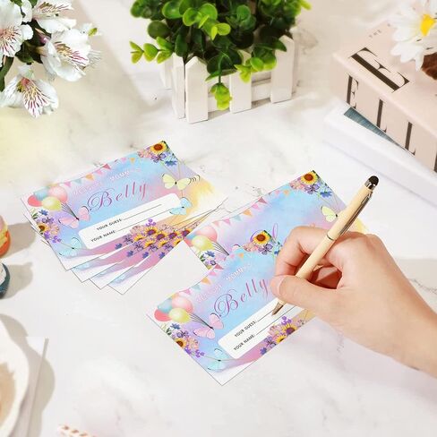 Azbuk تخمين مدى حجم لعبة بطن الأم لاستحمام الطفل، 50 بطاقة تخمين حجم بطن الأم على شكل فراشة، لوازم تزيين نشاط استحمام الطفل، مع 3 أشرطة قياس وصندوق تجميع واحد in Kuwait