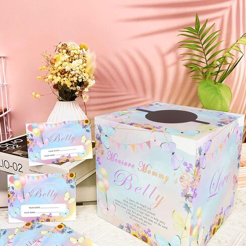 Azbuk تخمين مدى حجم لعبة بطن الأم لاستحمام الطفل، 50 بطاقة تخمين حجم بطن الأم على شكل فراشة، لوازم تزيين نشاط استحمام الطفل، مع 3 أشرطة قياس وصندوق تجميع واحد in Kuwait