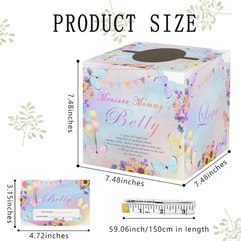 Azbuk تخمين مدى حجم لعبة بطن الأم لاستحمام الطفل، 50 بطاقة تخمين حجم بطن الأم على شكل فراشة، لوازم تزيين نشاط استحمام الطفل، مع 3 أشرطة قياس وصندوق تجميع واحد in Kuwait