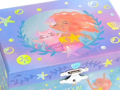 صندوق مجوهرات حورية البحر بألوان قوس قزح الموسيقية للفتيات من Jewelkeeper، حزمة تصميم رقائق ذهبية مع صندوق تخزين المجوهرات الموسيقية للفتيات مع تصميم وحيد القرن الدوار، تصميم قوس قزح لامع ونجوم in Kuwait