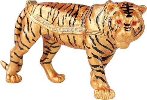 صندوق مجوهرات فاسلينو، بنمط نمر مفصلي مطلي باليد مطلي بالمينا صندوق مجوهرات الحيوانات هدية فريدة لديكور المنزل in Kuwait