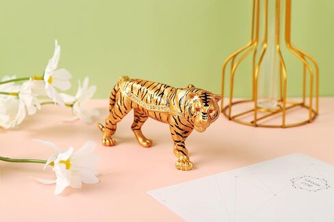 صندوق مجوهرات فاسلينو، بنمط نمر مفصلي مطلي باليد مطلي بالمينا صندوق مجوهرات الحيوانات هدية فريدة لديكور المنزل in Kuwait