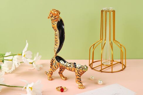 صندوق مجوهرات فاسلينو، بنمط نمر مفصلي مطلي باليد مطلي بالمينا صندوق مجوهرات الحيوانات هدية فريدة لديكور المنزل in Kuwait