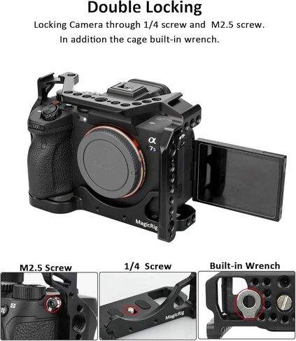 مجموعة قفص الكاميرا MAGICRIG a7siii لهاتف Sony A7S III /A7SIII /A7S3(Alpha 7S III)، مع مقبض جانبي خشبي وقفل مشبك كابل HDMI in Kuwait