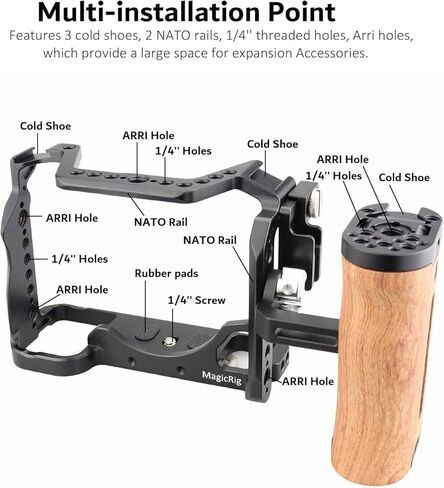 مجموعة قفص الكاميرا MAGICRIG a7siii لهاتف Sony A7S III /A7SIII /A7S3(Alpha 7S III)، مع مقبض جانبي خشبي وقفل مشبك كابل HDMI in Kuwait