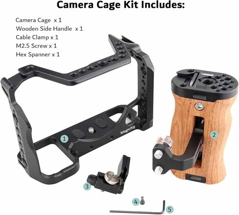 مجموعة قفص الكاميرا MAGICRIG a7siii لهاتف Sony A7S III /A7SIII /A7S3(Alpha 7S III)، مع مقبض جانبي خشبي وقفل مشبك كابل HDMI in Kuwait