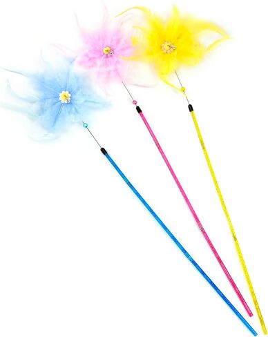 CHIWAVA 3 Pack 31" Combination Feather Cat Toy Wand Sunflowers with Bell Kitten Interactive Cat Teaser Assorted Color in Kuwait