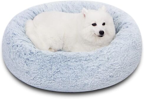 سرير الكلاب N&V متوسط ​​الحجم على شكل دونات، قاعدة إسفنجية لتقويم العظام تساعد حيوانك الأليف على التخلص من آلام المفاصل والعضلات، غطاء من الفرو الصناعي قابل للغسل، مستدير، متوسط، إسبرسو كريمي in Kuwait