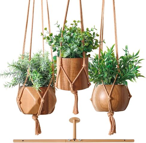 3 Pack Fake Hanging Plants with 3 Plant Hangers,Artificial Plants Eucalyptus Rosemary Potted with Rod for Office Farmhouse Home Living Room Bathroom Bedroom Aesthetic Wall Windowsill Greenery Decor in Kuwait