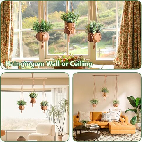 3 Pack Fake Hanging Plants with 3 Plant Hangers,Artificial Plants Eucalyptus Rosemary Potted with Rod for Office Farmhouse Home Living Room Bathroom Bedroom Aesthetic Wall Windowsill Greenery Decor in Kuwait