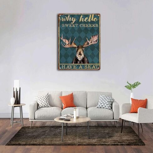 Tin Sign Moose Deer Hello Sweet Cheeks Have A Seat Metal Plaques 12x16inch in Saudi Arabia